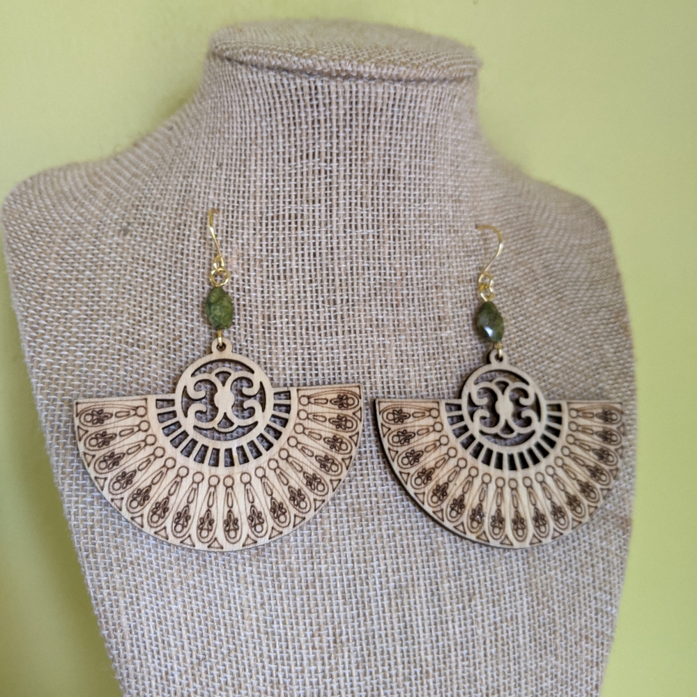 Large Statement Wooden Mandala Earrings - Picture 5 of 6